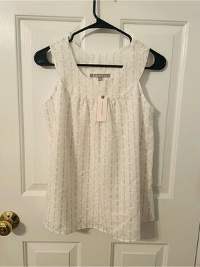 Daniel Rainn Anthropologie White Embroidered Sleeveless Scoop Neck Camisole